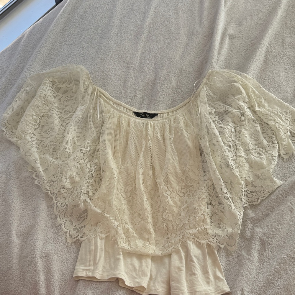 Thalia Sodi Ivory Lace Overlay Blouse